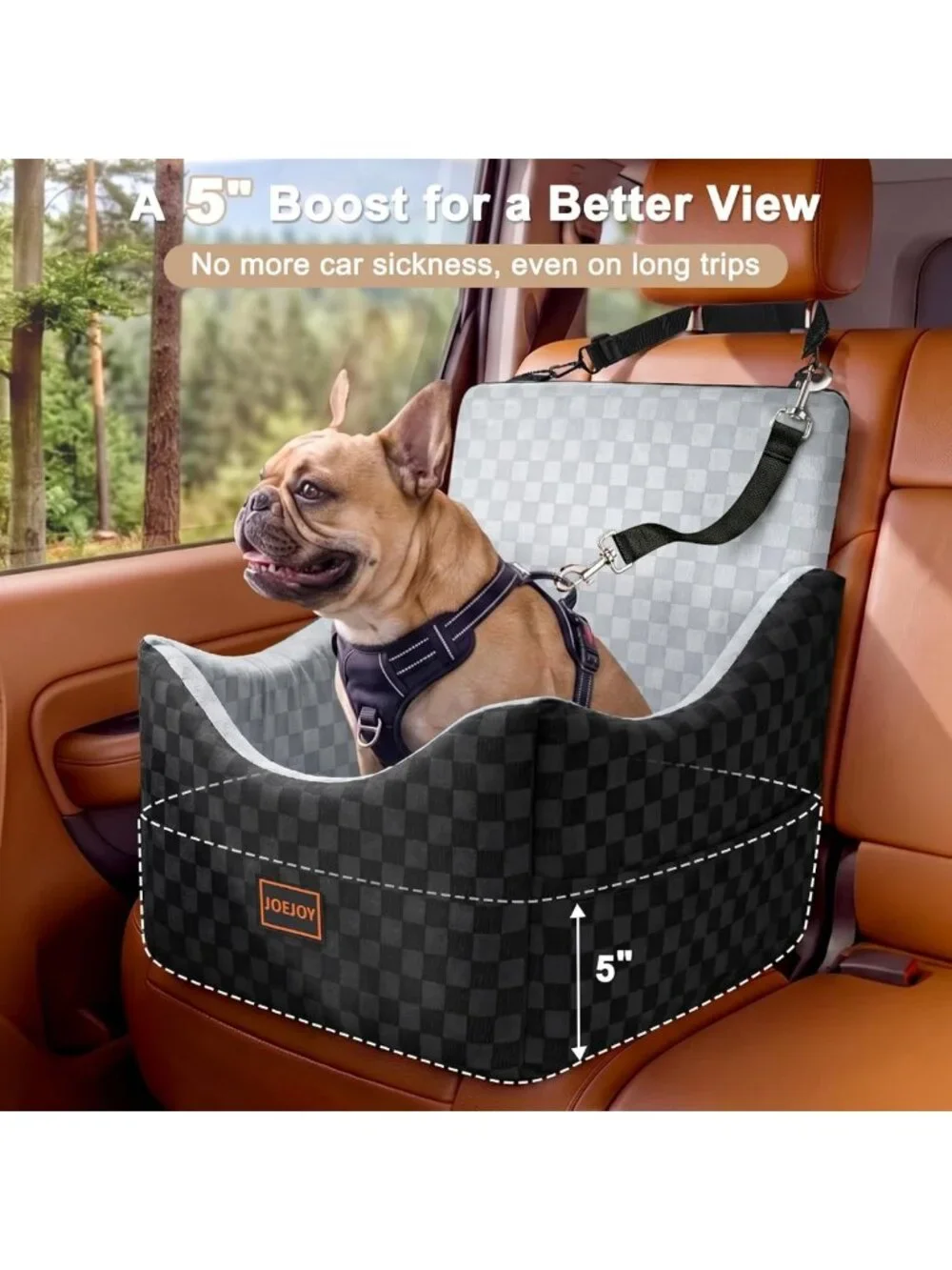 Elevated Dog Car Seat for Small/Medium Dogs, Memory Foam Booster, Washable
